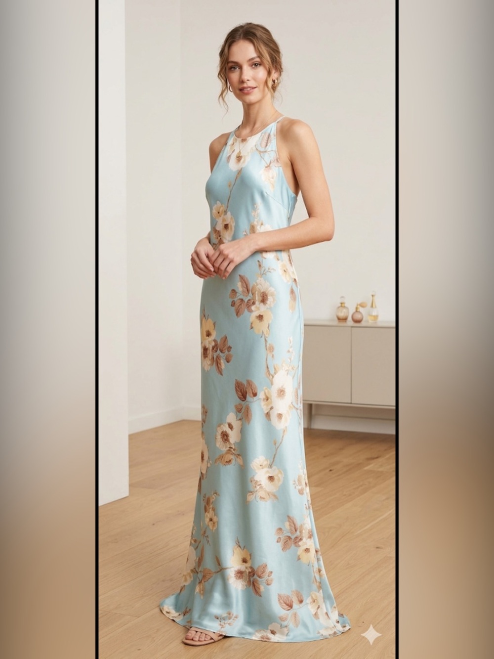a new day Light Blue Floral Halter Maxi Dress size medium NWT